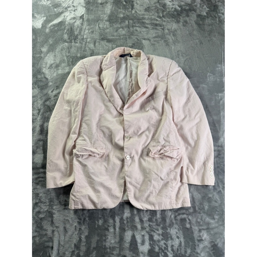Vintage Polo Ralph Lauren Pink Seersucker Blazer Sport Coat USA Made 21x27